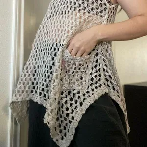 Vintage Y2K Open Crochet Knit Asymmetric Beach Overthrow Size Medium‎ Pockets thumbnail 5