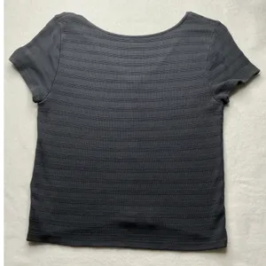 American Eagle Womens Large Dark Gray Ribbed Short Sleeve Button Front Top thumbnail 2