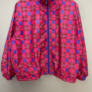 Vintage Jacket Plaid Nylon Pink Purple Zip-Up Windbreaker Lined Retro Women 90s thumbnail 4