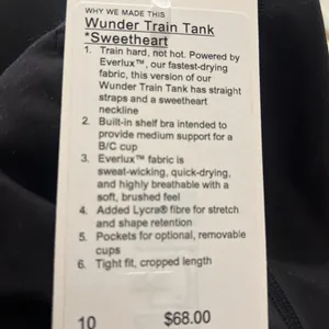 Lululemon Wunder Train Sweetheart Tank Top Medium Support, B/C Cup thumbnail 4