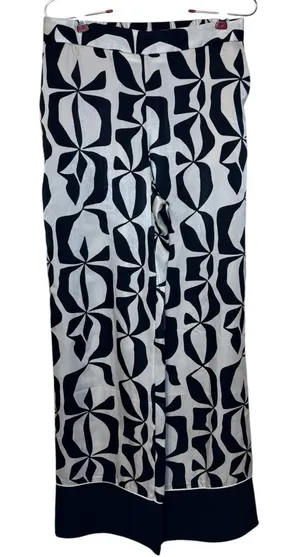 Zara Womens Pants Geometric Wide Leg Trouser White Black Boho Eclectic Small thumbnail 1