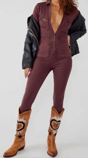 NWT Free People Lennox Jumpsuit in Bitter Barks sz S thumbnail 1