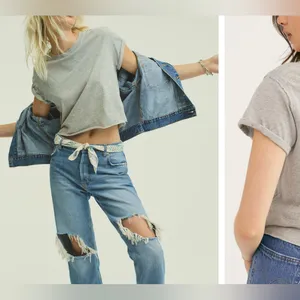 NWOT Free People We The Free The Perfect Tee - Heather Grey - Small thumbnail 3