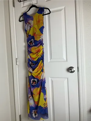 Zara Vibrant Floral Print Mesh Maxi Dress Criss Cross Open Back S thumbnail 3