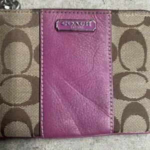 Coach Signature Logo Leather Zip Wristlet Tan & Purple thumbnail 3