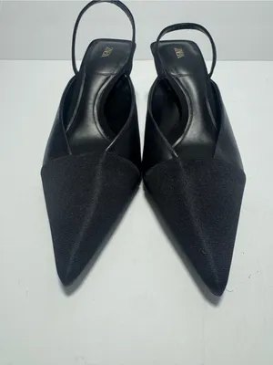 Zara Women's Kitten Heels Size 38 Black with Gold Sexy Holiday Party thumbnail 3
