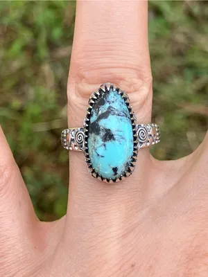 Natural Blue Moon Turquoise Sterling Silver Ring Size 7 thumbnail 1
