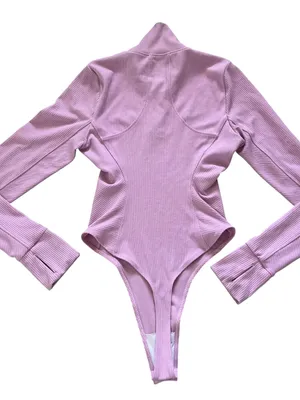 All yoga rise up long sleeve bodysuit sugarplum pink ribbed size medium thumbnail 9