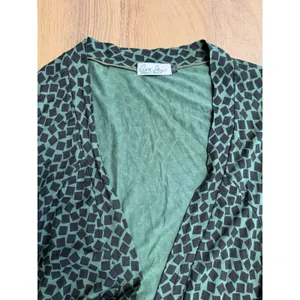 Ava Sky Fighting Eel Green Geometric Open Cardigan Kimono Hawaiian‎ Luxe thumbnail 2