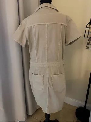 Good American Fit For Success Denim Utility Mini Dress Tan XL thumbnail 6