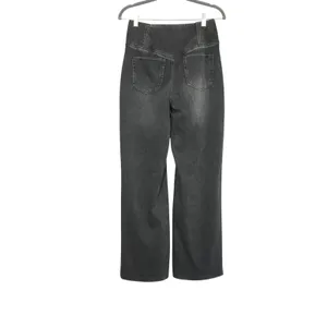 Halara Flex Denim Size Medium High Waisted Crossover Wide Leg Pants Washed Black thumbnail 10