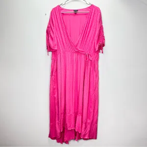 NWOT Torrid Pink‎ Swiss Dot Surplice Pockets Midi Dress 2X thumbnail 5
