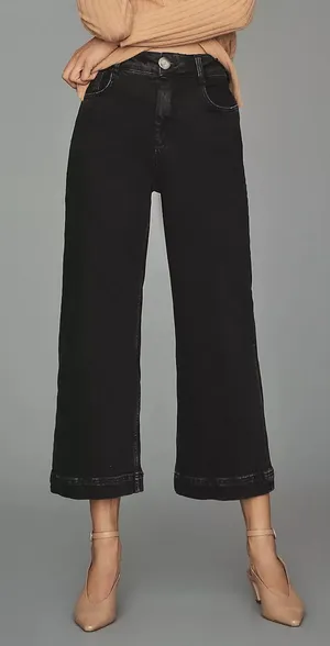Pilcro Women’s The Skipper Cropped Jeans High Rise Wide Leg in Washed Black 28 thumbnail 1