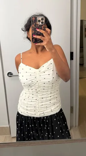 White Polka Dot Ruched Cami Top Size M thumbnail 1