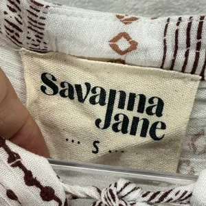 Savanna Jane Floral Peasant Top Boho Tunic Tie Neck‎ White Brown Size S thumbnail 4