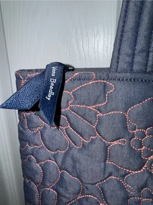 Vera Bradley Small Vera Tote Aloha Blooms Quilt Embroidered Denim Midnight thumbnail 2
