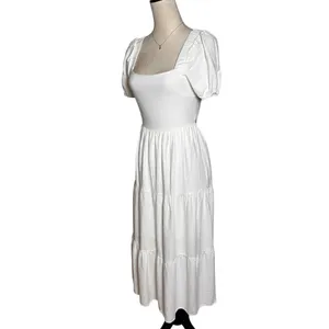 Sadie & Sage White Cottagecore Puff Sleeve Tie‎ Back Midi Dress Boho Prairie S thumbnail 7