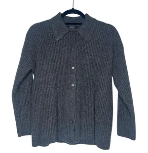 Quince Mongolian Cashmere Wide-Rib Collared Cardigan Heather Charcoal Size Small thumbnail 1