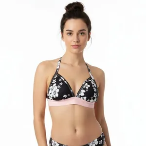 Frankies Bikinis Black White Floral Sports Bra, S thumbnail 3