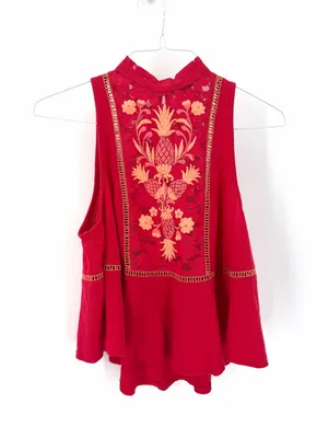 Free People Boho Cottagecore Pineapple Lace Embroidered Flora Swing Tank Top thumbnail 3