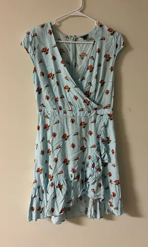 J.Crew Mercantile Blue Floral Wrap-Style Dress | Size 4 thumbnail 1
