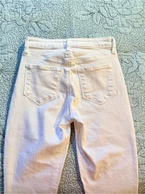 💥L’AGENCE Kendra High Rise Cropped Flare Jeans Blanc White Raw Hem Sz 24💛 thumbnail 7