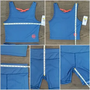 Nautica Blue Ribbed Biker Short Set Crop Top‎ Athleisure Gym Pilates Size M NWT thumbnail 13