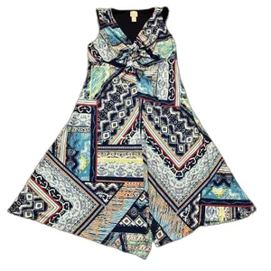 Chicos Dress Women's 1 Medium Colorful V Neck Sleeveless Midi Stretch Knot Front thumbnail 1