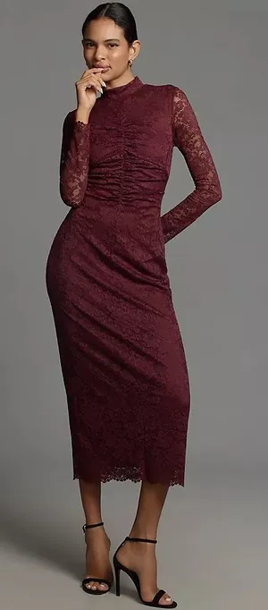 By Anthropologie‎ Mock-Neck Fitted Lace Dress thumbnail 1