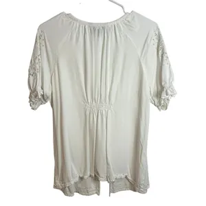 Fresco Eyelet Blouse Womens Size Small White Rayon thumbnail 2