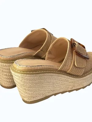 Chunky Wedge Raffia Espadrille Platform Slide Sandals With Tortoiseshell Buckle thumbnail 12