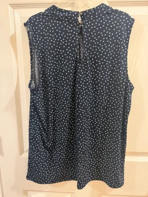 Banana Republic Navy Sleeveless Mock-Neck Dot Top thumbnail 4