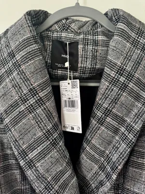 Mango Grey Checked Structured Quilted Jacket - Size M-L thumbnail 7