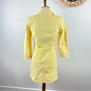 Retrofête Willa Yellow Denim Mini Dress Ruched Button Front Italy M thumbnail 3