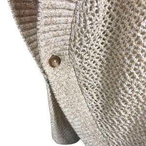 TALBOTS NWOT Open Stitch Poncho‎ in Rattan, Large, Bohemian Neutral Knit thumbnail 6