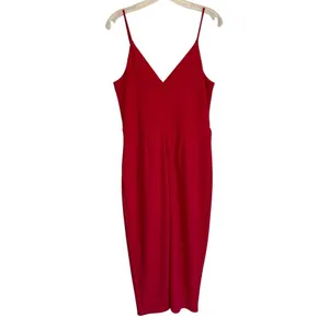 Betsey Johnson Red Faux Wrap Midi Dress Womens 8 V Neck Spaghetti Strap thumbnail 13
