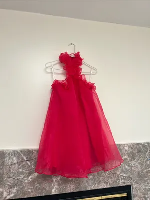 Lovers + Friends Capri Mini Dress Size S Hot Pink Halter Babydoll Organza Party thumbnail 4