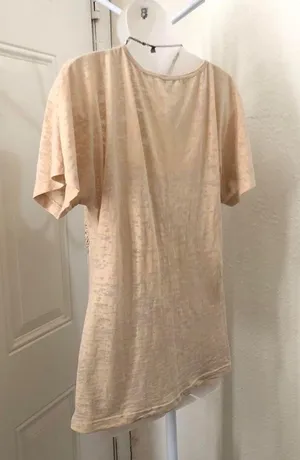 2000s Y2K V-neck fitted gothic grunge whimsygoth graphic tee long top shirt blouse henley short sleeve tan beige cream brown black #streetwear Size S-measurement in pics thumbnail 2