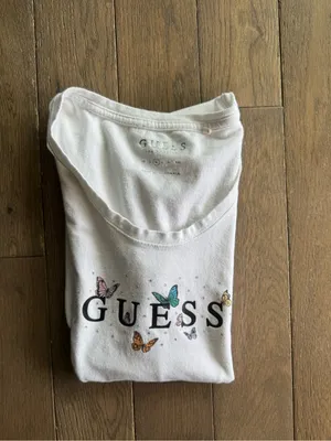 GUESS White Scoop Neck Tee with Multicolor Butterfly Logo thumbnail 5