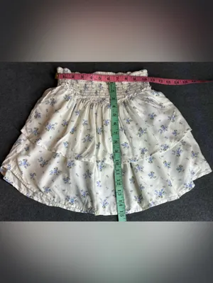 Hollister Cream Floral Tiered Mini Skirt with Blue Flowers Size S thumbnail 3