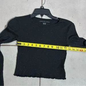 American Eagle Women Ribbed‎ Gray/Black Long Sleeve Crop Top size XS thumbnail 8