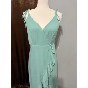 Maxi Wrap Dress Size L Mint Green Ruffle High-Low Cottagecore Coastal Romantic thumbnail 10
