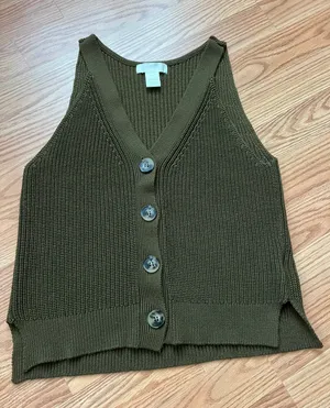 H&M Olive Green V Neck Knit Sweater Vest thumbnail 2