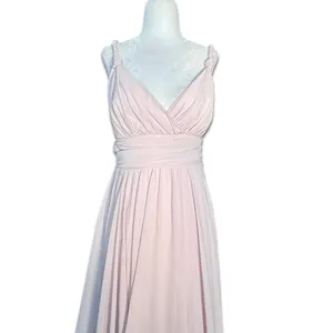 Lulus Baby‎ Pink Maxi Dress Pleated V Neck Strappy Formal Small Elegant Flowy thumbnail 4