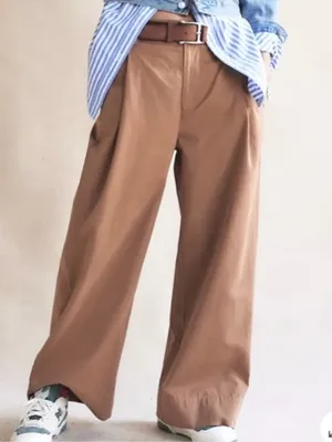 NWT Free People Wide Leg Buckle Back Pants Tobacco Brown Size 12 Retail $148.00 thumbnail 7