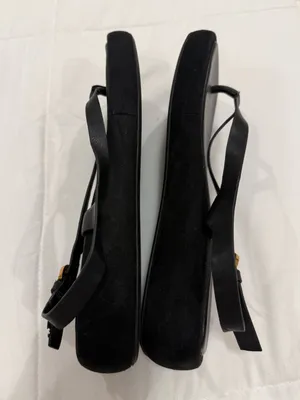 ZARA 1 Black Leather Flatform Thong Sandals Square Toe Slingback 38 / US 7.5 thumbnail 4