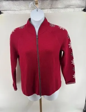 Eddie Bauer Sport Snowflake Full Zip Sweater Jacket XL Red thumbnail 1