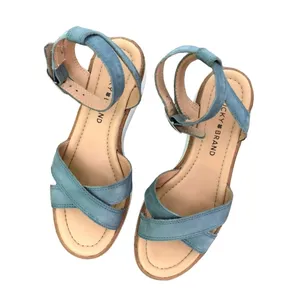 Lucky brand colorblock platform stacked chunky sandals denim blue leather white thumbnail 3