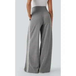 Halara Ribbed High Waisted Tummy Control Drawstring Wide Leg Fleece Trousers M thumbnail 5