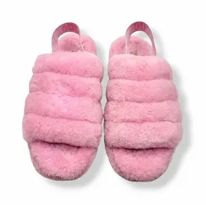 UGG Fluff Yeah Slide‎ Slippers Womens 8 Pink Sheepskin Fur Logo Strap Sandals thumbnail 1